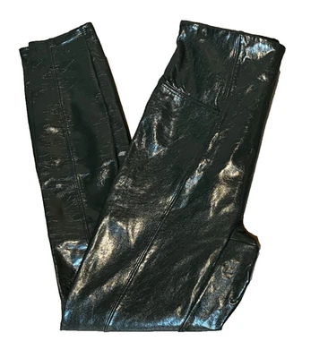 Spanx Size M Dark Green Faux Patent Leather High Waisted Large Leggings Holiday - Image 1 of 4