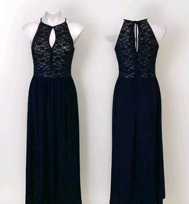 Maxi Vestido Nightway Halter Azul Medianoche Encaje Corpiño Formal Dama de honor Baile de graduación 12 Foto 1 de 4