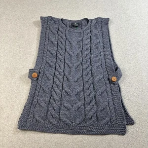 Aran Woollen Sweater Vest Womens Medium Blue Cable Merino Wool Heritage Ireland - Picture 1 of 8