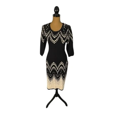 Vestido Suéter Gabby Skye Feminino Plus 1X Preto Bege Malha Midi Elástico Casual - Imagem 1 de 4