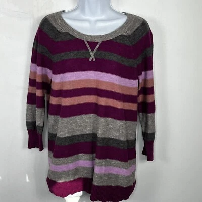Sonoma Womens Sweater Sz M Purple Gray Striped Pullover Knit - Image 1 of 4