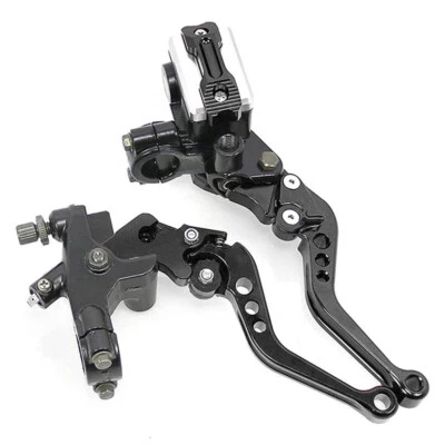 7/8" Motorcycle Handlebar Hydraulic Brake Master Cylinder & Clutch Lever Black Foto 1 de 4