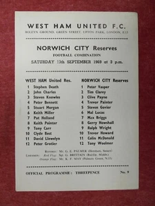WHU v NORWICH CITY | 1969/1970 | RESERVES | 13 SEP 1969 | UK FREEPOST - Picture 1 of 2