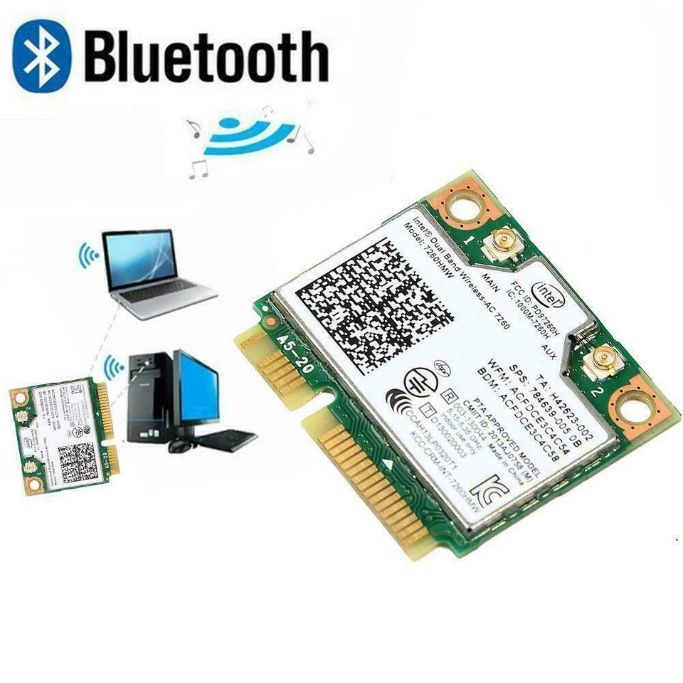 Dual Band Intel 7260 AC 7260HMW 867Mbps Wireless Wifi BT 4.0 M7W3 PCI-E C1J0 - Bild 1 von 4