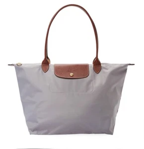 NWT LONGCHAMP Le Pliage Large Nylon Shoulder Tote Long Handle GREY AUTHENTIC - Picture 1 of 12