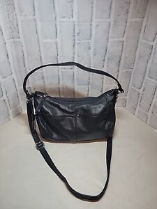Tignanello Leather Crossbody Shoulder Bag Black Double Front Pocket 2 Straps
