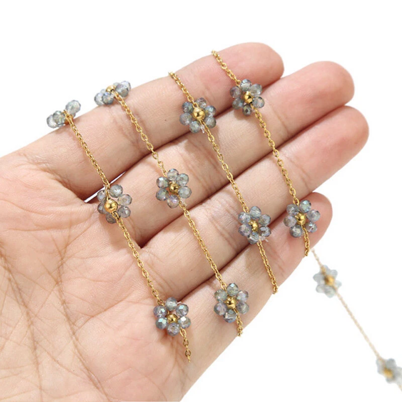 Cadenas de cuentas de flores de margarita de acero inoxidable de 2 metros para hacer joyas de collar Foto 1 de 4