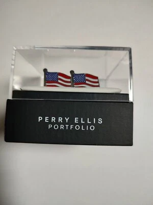 Gemelos Perry Ellis Portfolio para hombre bandera americana plateados, en estuche original Foto 1 de 2