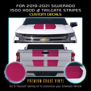 For 2019-2021 Silverado 1500 Hood Tailgate Stripes Graphic Decal Satin Chrome - Picture 1 of 16