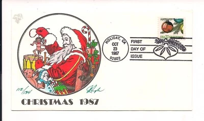 USA FDC Christmas 1987 Hand Painted Pugh cachet - Ltd to 134 numbered copies - Image 1 of 2