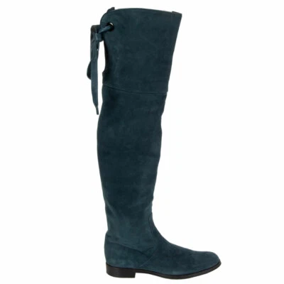 62386 Auténtico GIANVITO ROSSI Azul Gasolina Gamuza Sobre la Rodilla Cruzado Botas Zapatos 37 Foto 1 de 4