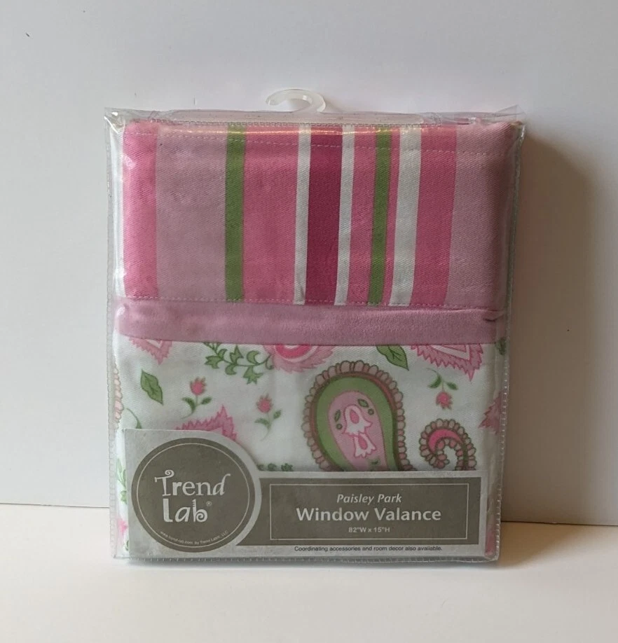 Paisley Park Window Valance Trend Lab 82" x 15" Pink Green Striped Nursery Room - Image 1 of 4