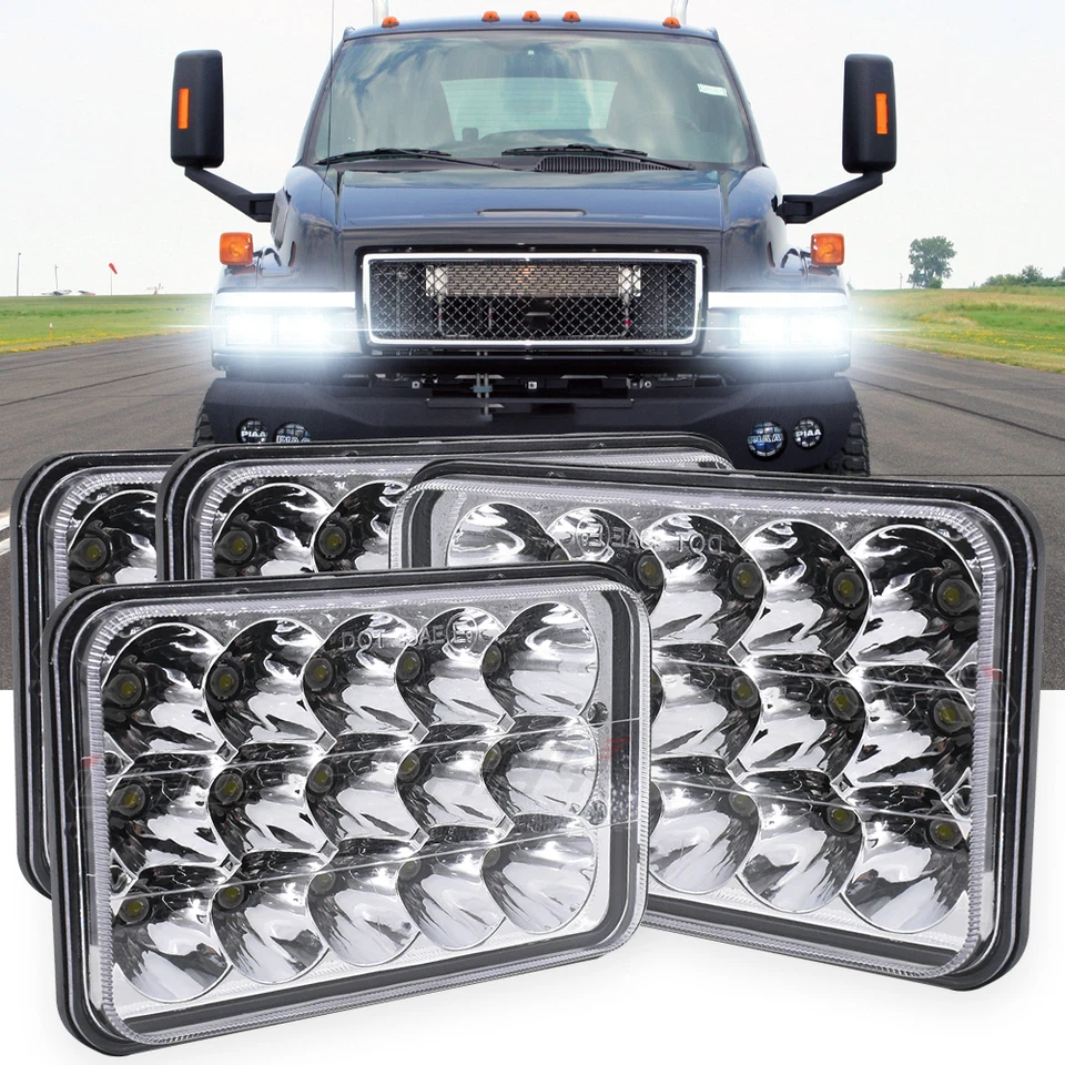 Faros LED de haz alto/bajo H4 4 piezas para GMC C4500 C5500 Topkick 2003-2009 DOT 4x6" Foto 1 de 4