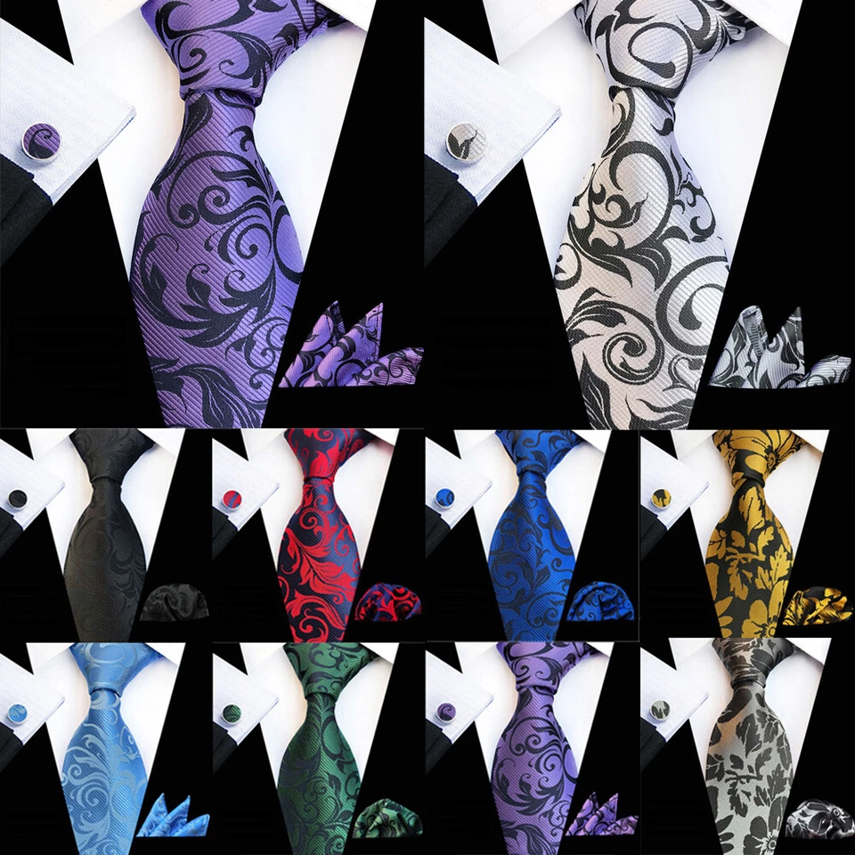 Conjunto de boda pañuelo cuadrado de bolsillo con corbata de cuello ancho de 8 cm con flores para hombre Foto 1 de 1