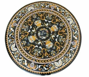 4' black Marble Dining Coffee corner Center Table Top inlay antique bird design - Picture 1 of 3