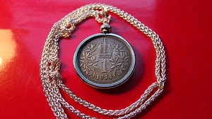 1914 Austria Silver Corona Coin Pendant 25mm w 24" Silver Wheat Chain - Picture 1 of 4
