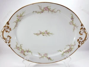 Wm Guerin Oval Platter 13.75in White Limoges Porcelain Pink Floral Gold Trim - Picture 1 of 10