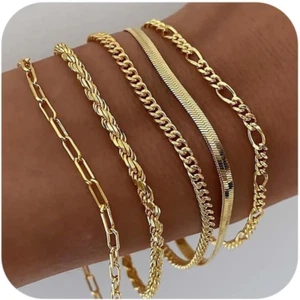 Set Bracciali Gioielli Donna Oro 14K - Accessori Fermacarte Link Cubano per Donna - Foto 1 di 11
