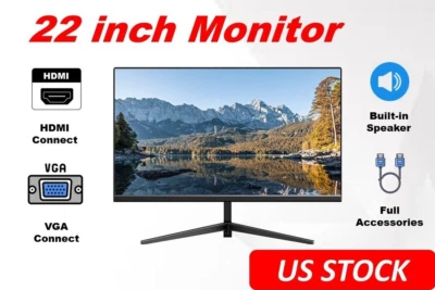 Computer Monitor 22 Inch FHD 1080P Thin LED Monitor Built-in Speaker Eye Care - Image 1 of 4