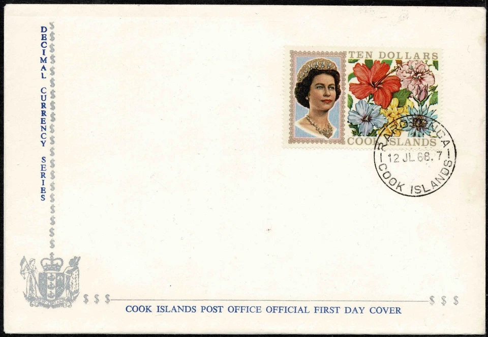 Cook Islands 1968 Flowers Decimal Currency Issue FDC - Single $10 Stamp - Mint - Image 1 of 1