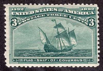 US # 232 (1893) 3c - Grade: FVF - MNH - COLUMBIAN: Flag Ship of Columbus - Image 1 of 2