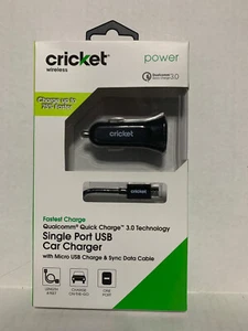 Cricket 3.0 Single Port USB Car Charger W USB Charge And Sync Data Cable New - Picture 1 of 2