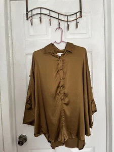 Shakuhachi Stretch Silk Luxe Batwing Jumpsuit Shorts Relaxed Romper Brown US 2 - Picture 1 of 6