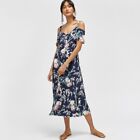 New Warehouse Navy Toile De Jouy Floral Print Midi Dress Casual Summer Look Uk