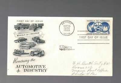 USA FDC AUTOMOTIVE INDUSTRY 4 CENT FIRST DAY ISSUE 1960 DETROIT OCT 15th - Image 1 of 4