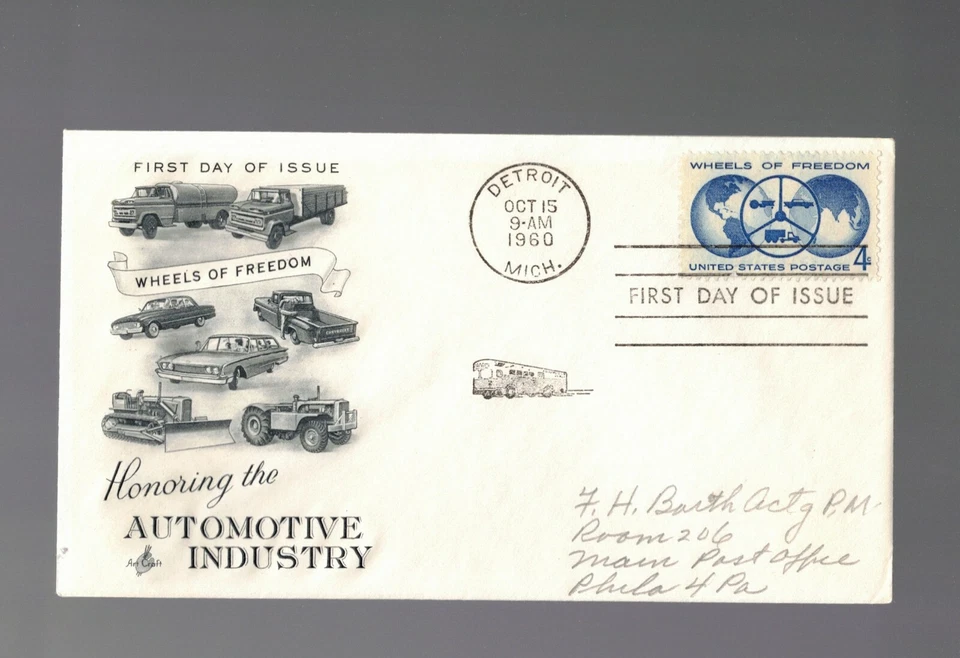 USA FDC AUTOMOTIVE INDUSTRY 4 CENT FIRST DAY ISSUE 1960 DETROIT OCT 15th - Image 1 of 4
