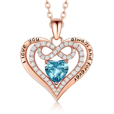 Collar Piedra Aguamarina Oro Rosa 18K Plata Corazón Colgante Piedra Natal Collar Foto 1 de 4