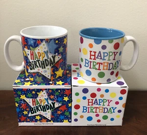 Burton+Burton Happy Birthday 2 Mugs Party Stars, Party Brights New In Boxes CIB - Picture 1 of 12