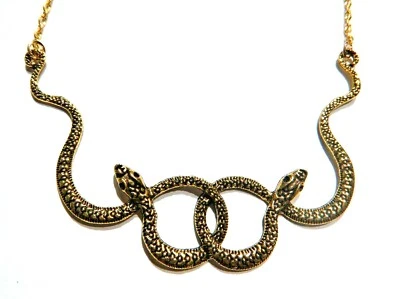 COLLAR BABERO DOBLE SERPIENTE cadena larga serpiente metal colgante declaración gótico K3 Foto 1 de 2