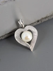 CIONDOLO ESTATE ORO BIANCO MASSICCIO 10K 6,1mm PERLA CUORE #7973 - Foto 1 di 7