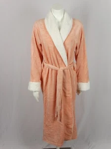 Womens Isotoner Lt Peach Robe Super Soft Plush Off-White Trim Warm Spa Bathrobe - Picture 1 of 5