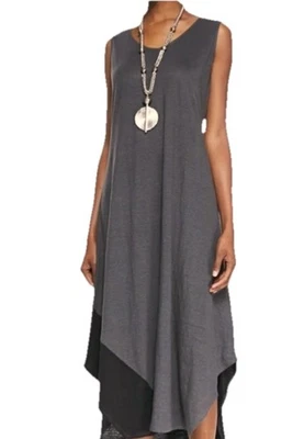 Maxi Vestido Eileen Fisher 100% Lino Orgánico Bloques de Color XS Lagenlook Asimétrico Foto 1 de 4