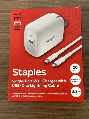 Carregador de parede Staples TECH GaN USB-C com cabo 30W branco (ST62325-CC) - Imagem 1 de 4