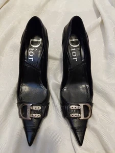Christian Dior Black Leather Pumps Pointed Toe Size EU 37.5 - Picture 1 of 21