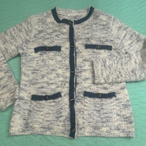 Sioni Womens Cardigan Button Front Sweater Denim Blue Trim Size Med (see Pics) - Picture 1 of 21