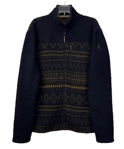 Smartwool Hudson Trail Fleece Mens XL Full Zip Jacket Aztec Outdoor Navy Coat - Picture 1 of 8