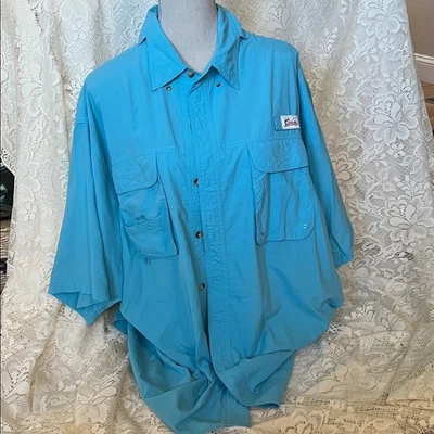 Camisa azul manga corta abotonada camisa de pesca deportista mundial talla 2XL Foto 1 de 4