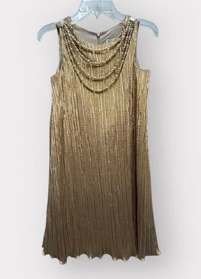 Gold Party Dress Girls 8 Metallic Wedding Occasion Holiday  - Image 1 of 4