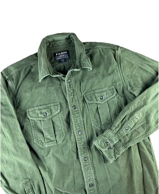Filson Moleskin Seatle Shirt Men Medium Fit Large Green Pockets Dark Olive - Image 1 of 4