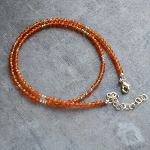 A++ Carnelian Micro Faceted Round Gold Filled Tiny Beads 18" Choker Necklace - Picture 1 of 7