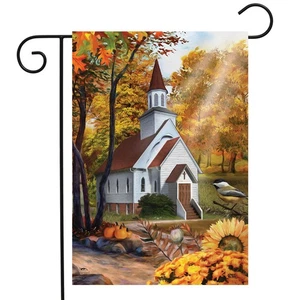 Briarwood Lane Autumn Church Sunset Garden Flag - Picture 1 of 4