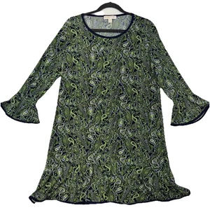 Michael Kors Kleid Gr. XL blau grün Paisley 3/4 Glockenärmel Freizeit knielang - Bild 1 von 7
