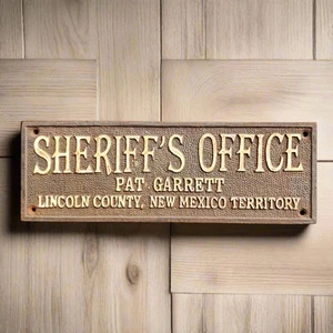 Sheriff's Office Pat Garrett Cast Iron Plaque With Antique Finish (7.75" x 3.5") - Picture 1 of 3
