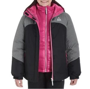 Gerry Youth 3 in 1 Systems Jacket  W/ Reversible Knit Beanie Grey/Black/Pink 7/8 - Picture 1 of 5