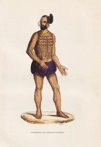 Romanzoff Islands Marshall Océano Pacífico traje nativo xilografía xilografía 1840 - Imagen 1 de 1