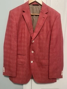 Hugo Boss Linen Wool Windowpane Plaid Sport Coat Blazer RED 38R Lanificio Tesse - Picture 1 of 17